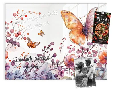 Produktbild von Magnettafel 120x90cm Pinnwand Whiteboard beschreibbar - Blumen und Schmetterlinge