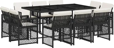 Produktbild von 11-tlg. Garten-Essgruppe mit Kissen Schwarz Poly Rattan