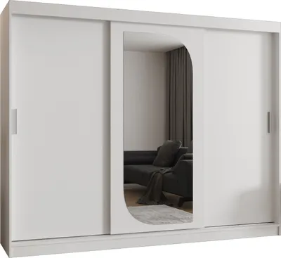 Produktbild von MEBLE KRYSPOL LUCY 250 Kleiderschrank mit drei Schiebetüren für Schlafzimmer – moderner Aufbewahrungsschrank mit Kleiderstange und Regalen – 250x200x62cm - Mattweiß