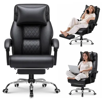 Productafbeelding van GTPLAYER Gaming stoel met voetsteun, multifunctioneel, kunstleer, draagvermogen 130 kg. Ergonomische bureaustoel met hoofdkussen, verstelbare rugleuning (90°-135°), zithoogte 53 cm