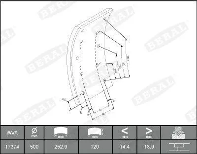 Produktbild von BERAL Bremsbelagsatz Trommelbremse KBL17374.0-1549 17,8mm 120mm 8,6kg