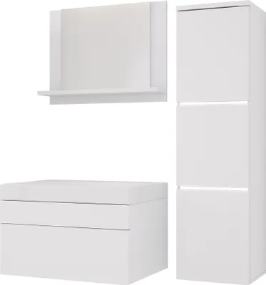 Image de Ensemble de meubles de salle de bains en blanc/blanc mat, ensemble de meubles de salle de bains, meubles d'ensemble de salle de bains