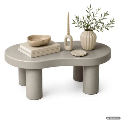 Produktbild von Ovaler Couchtisch MATCHA 85 cm Grau mit vier zylindrischen Beinen