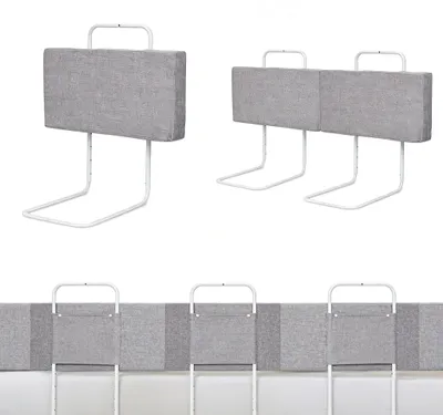 Produktbild von Vigevee 3x Bettgitter 60cm Grau, Bettschutzgitter Set, 5-Loch höhenverstellbar, Rausfallschutz Kinderbettgitter für Babybett & Familienbett