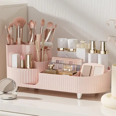 Productafbeelding van Draaibare make-up organizer - Grote opbergdoos voor cosmetica (roze)
