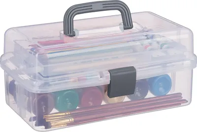 Produktbild von Relaxdays Aufbewahrungsbox 9 Fächer, Sortierbox Bastelmaterial, Nähzeug, HxBxT: 14,5 x 33 x 19 cm, transparent/grau