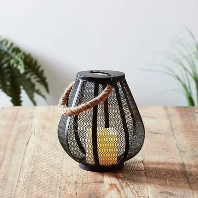 Metall-Lantaarn 24 cm mit Solar-LED-Kerze, inkl. Akku