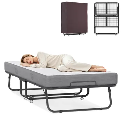Immagine prodotto di Letto pieghevole per ospiti QEENTOE, 200x90 cm, nero, struttura in metallo con materasso da 13 cm, pieghevole con ruote, letto da viaggio con struttura in metallo