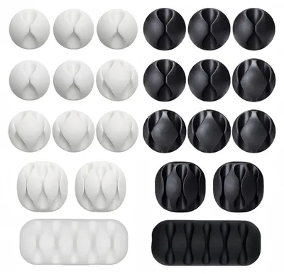 Produktbild von Kabelmanagementklemmen Set 24 - Kabelclips Weiß/Schwarz - Kabelorganisierer