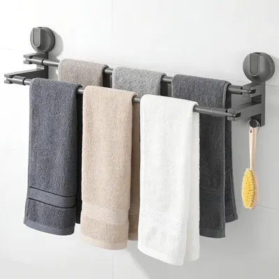 Produktbild von Handtuchhalter Saugnapf mit 2 Haken für Wandmontage Verstellbare Doppelte Handtuchstange Vakuum Badetuchhalter ohne Bohren Praktisch für Badezimmer und Küche, Dunkelgrau