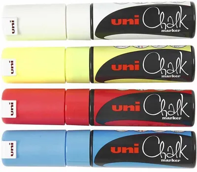 Produktbild von Uni-Ball ChalkGlass PWE-8K, Mehrfarbig, Mehrfarbig, 8 Farben, Fettdruck, Meißel, 8 mm