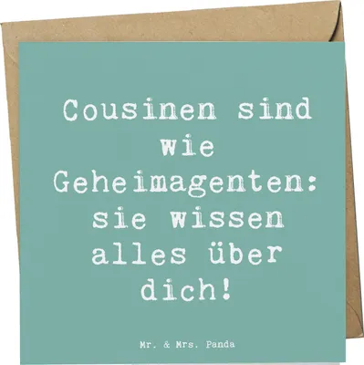 Produktbild von Mr. & Mrs. Panda Grußkarte Spruch Cousinen Geheimagenten - Meeresbrise - Geschenk, Jubiläen, Cousine, Freude, anlasskarte, Liebe, Familie, doppelkarte, Glückwunschkarte