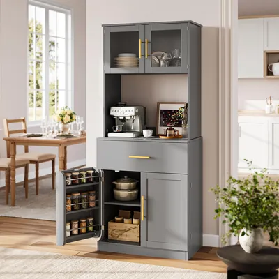 Produktbild von Küche Hochschränke Küchenschrank Buffetschrank, Aufbewahrungsschrank Mehrzweckschrank, 70 x 40 x 180 cm, Grau
