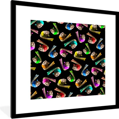 Produktbild von MuchoWow® Gerahmtes Poster Das Mädchen mit dem Perlenohrring - Schnittmuster - Vermeer 40x40 cm - Poster mit Schwarzem Bilderrahmen Wandposter Rahmen Foto Bilder - Poster - Plakat im Rahmen