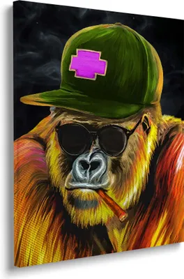 Produktbild von Painting, Affe, Gorilla Tier Leinwandbild Wandbild Deko XL Kunst: 75x100x4cm