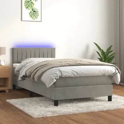 Produktbild von Design Möbel Boxspringbett mit Matratze & LED Hellgrau 90x190 cm Samt - 2024 Neu