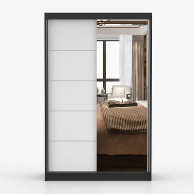 Produktbild von Kleiderschrank Schiebetürenschrank Schrank Schwebetürenschrank 120cm Schwarz/Weiß mit Spiegel Neomi 05