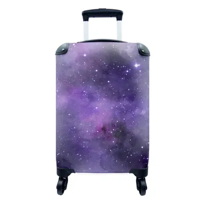 Produktbild von MuchoWow® Koffer Handgepäck Trolley Rollkoffer Kleine Reisekoffer mit 4 Rollen - Aquarell - Sterne - Lila - Cabin Size < 55x40x23 cm & 55x40x20 cm - Fotokoffer - Kabinenkoffer - Boardgepäck - Reise-Box - Reisekoffer - Reisegepäck - Koffer mit Bild - Trolley für Kinder