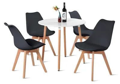 Produktbild von Esstisch mit 4 Stühlen Essgruppe 80cm Weiß mit schwarzen Stühlen Buche
