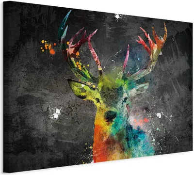 Produktbild von Vlies Leinwandbild - Rainbow Deer (1 Part) Wide 60x40 cm Tiere g-A-0241-b-a
