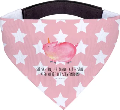 Produktbild von Mr. & Mrs. Panda Hunde Halstuch Einhorn Schwein - Rot Pastell - Geschenk, Party, Für, Englisch, Bandana, Tuch, Unicorn, Einhörner, Bauer