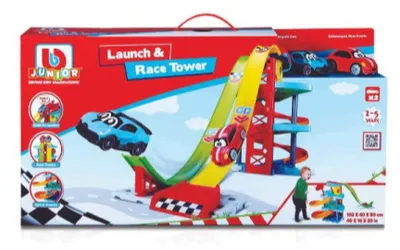 Produktbild von BB Junior 16-88604 - Spielset - Launch & Race Tower (inkl. 2 Fahrzeugen VW+Bugatti)