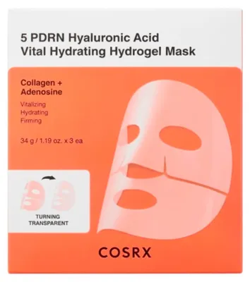 Produktbild von COSRX 5 PDRN Hyaluronic Acid Hydrogel Mask – 3er Set à 34 g – feuchtigkeitsspendende Gesichtsmasken mit Hyaluronsäure, Kollagen & Niacinamid