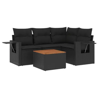 Produktbild von 5-tlg. Garten-Sofagarnitur mit Kissen Schwarz Poly Rattan