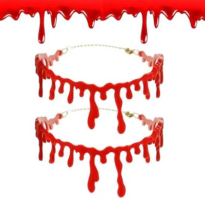 Zdjęcie produktu dla Naszyjniki z motywem wampirów na Halloween, zestaw 2 sztuk, czerwone łańcuszki, akcesoria do kostiumów horrorowych