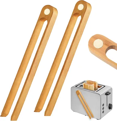 Imagen del producto de Juego de pinzas de madera, de 2 piezas, de 22 cm, hechas de bambú natural, para tostadas y para la cocina