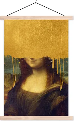 Produktbild von MuchoWow® Textilposter Mona Lisa - Da Vinci - Gold 120x180 cm mit holzfarbenen Rahmen - Textil-Plakat