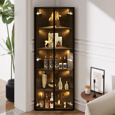Immagine prodotto di Vetrina espositiva 62x35x160 cm, nera, con luci a LED, e mobile angolare in vetro di sicurezza