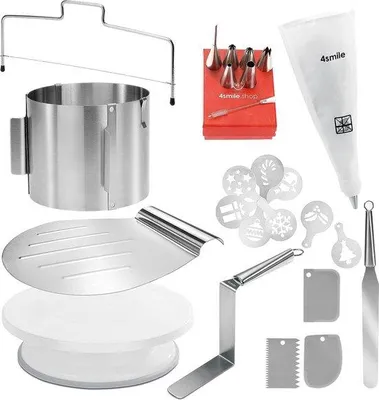 Produktbild von Famanu Backzubehörset - Verstellbare Tortenring, Tortenheber, Tortenschneider, Drehbare Tortenplatte