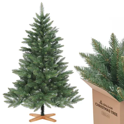 Produktbild von Salcar Premium Weihnachtsbaum Künstlich XL 150 cm Nordmanntanne Tannenbaum mit Holzständer und Klappsystem