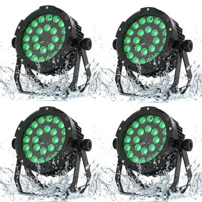 Produktbild von LED Bühnenbeleuchtung - 360W PAR Scheinwerfer - RGBWA+UV 24x15W - Wasserdicht DMX512 Strobe - 6-in-1 Disco DJ - EU Stecker 4er Set
