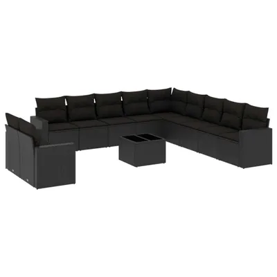 Produktbild von vidaXL 12-tlg. Garten-Sofagarnitur mit Kissen Schwarz Poly Rattan