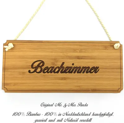 Produktbild von Mr. & Mrs. Panda Schild Beachzimmer - Geschenk, Graviert, Geschenkidee, Holz Wegweiser, Firmenschild, Shabby, Landhaus, Praxisschild, Infotafel