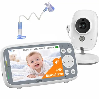Zdjęcie produktu dla Niania elektroniczna z kamerą, bez połączenia Wi-Fi, monitor 4-calowy, rozdzielczość 720P, tryb nocny, wykrywanie dźwięku, łatwa obsługa, dwukierunkowy system audio, pomiar temperatury, 3 sztuki z uchwytami
