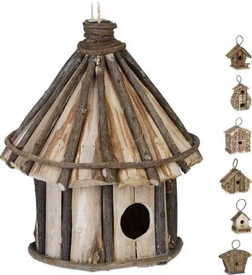 Image de Nichoir en bois - Design naturel - Pièce unique - Bois - 25 x 20 cm
