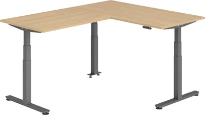 Produktbild von bümö Eckschreibtisch elektrisch höhenverstellbar L-Form - Gestell: Graphit, Nachbildung: Eiche, Größe: Eckschreibtisch 160 x 200 cm