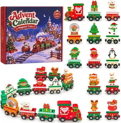 Productafbeelding van Adventskalender 2026 kersttrein - Magnetische houten spoorbaan - 24 dagen kerstaftelcadeau voor jongens