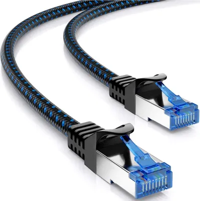 Produktbild von deleyCON 3,0m CAT8.1 Patchkabel LAN Kabel mit Nylonmantel und Kupferleiter - Netzwerkkabel Datenkabel S/FTP PIMF 2000 MHz 40 Gbit RJ45 Stecker CAT.8 Ethernet Kabel - Schwarz