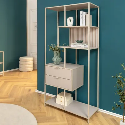 Produktbild von riess-ambiente Bücherregal SLIM LINE 185cm champagner beige Metall mit Schubladen modern