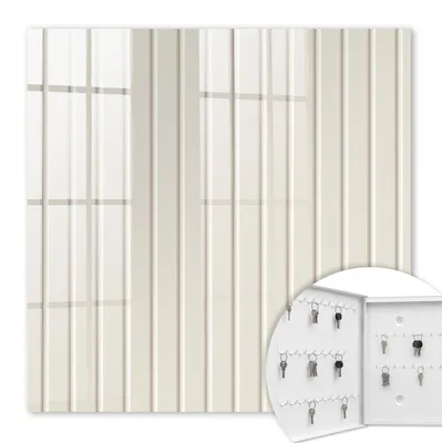 Produktbild von Metall Schlüsselkasten 30 x 30 cm - weißer Schlüsselschrank zur Wandmontage - wandhängende Schlüsselbox mit Tür - nach links öffnend - Schlüsselaufbewahrung für Flur - Büro - Arbeitszimmer - Werkstatt - Garage - Vertikale Streifen