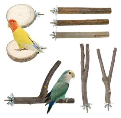 Produktbild von 8 Stück Sitzstangen für Vögel aus Naturholz – Vogelkäfig Zubehör Set mit Ästen & Plattformen