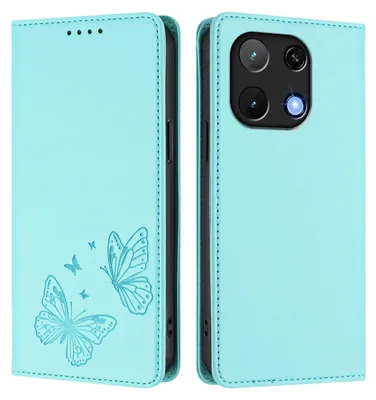 Image de Étui en cuir pour Umidigi Note 90, motif papillon, étui portefeuille à rabat avec support, vert menthe