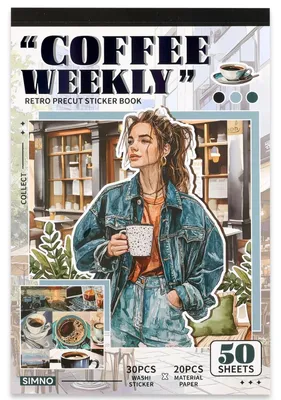 Stickerbuch Coffee Weekly – 50 Seiten, 500 Sticker, Retro-Design