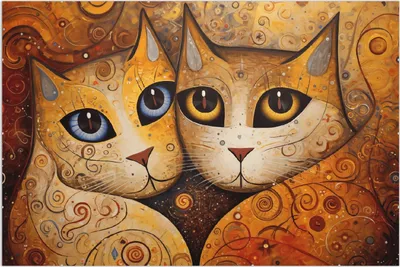 Produktbild von Wallario Wandbild Goldene Katzen, Größe: 61 x 91,5 cm, Poster mit rahmenlosen Bildhalter