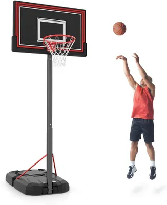 Produktbild von Basketballkorb Outdoor mit Ständer, mobiler Basketballständer 230-305 cm höhenverstellbar, Korbanlage mit Rückwand, Rädern & befüllbarer Basis, Korbsystem für Kinder, Erwachsene