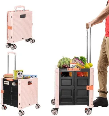 Produktbild von Famanu Einkaufstrolley mit Rädern - Zusammenklappbar - Abnehmbare Einkaufstasche - Einkaufwagen
